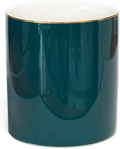 Vista 9 de HANKOR Portalápices de cerámica para escritorio - Lindo organizador de taza para bolígrafos y brochas de maquillaje con ribete dorado estético