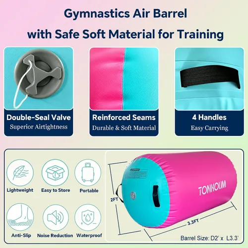 Vista 4 de Colchoneta inflable de gimnasia de 10 pies, 13 pies, 16 pies, 20 pies, para uso doméstico, entrenamiento, animadoras, agua Pink & Mint Green