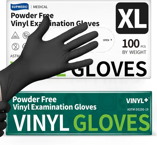 Vista 13 de Supmedic Vinyl Disposable Exam Gloves, Black 4Mil Powder-Free Latex-Free Medical Food Safe Cooking Cleaning Glove 100 &1000Ct
