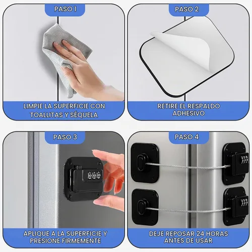 Vista 5 de Paquete de 2 combinaciones de cerraduras para refrigerador, cerradura de nevera resistente, código de 3 dígitos, no necesita llaves, cable de acero