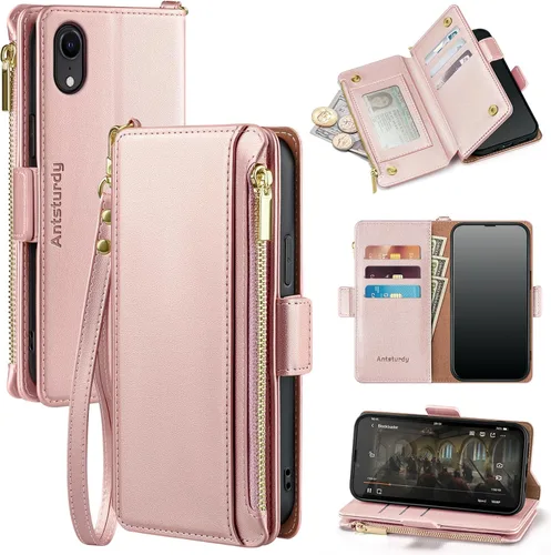 Vista 17 de Antsturdy Funda compatible con iPhone XR tipo cartera para mujer, bloqueo RFID, de piel sintética, funda cruzada para teléfono, con cremallera