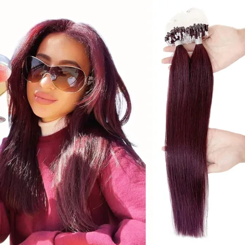 Vista 15 de Extensiones de cabello humano microlink de 16 pulgadas, extensiones de cabello natural suave de microcuentas, color #1 negro azabache, 100% cabello