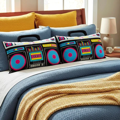 Vista 7 de Hahafelt 2 fundas de almohada de casete de audio retro, reproductor de discos de música, 12 x 20 pulgadas, bajo ruido, cinta de plástico de los años