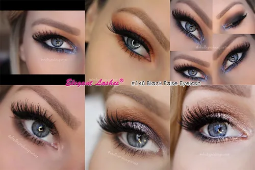 Vista 2 de Elegant Lashes #148 Pestañas postizas negras gruesas de doble capa entrecruzadas (cabello humano 100% natural)