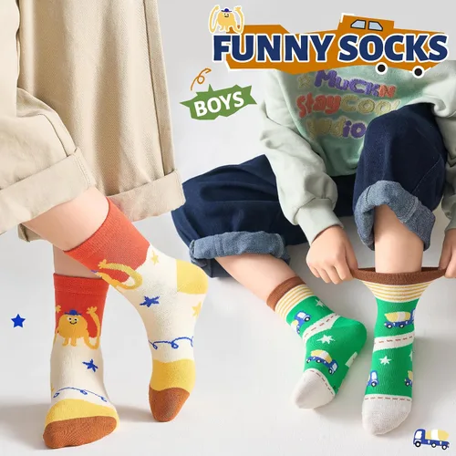 Vista 6 de Eocom Calcetines para bebés y niños pequeños, divertidos calcetines de algodón transpirable para regalo, 10 pares