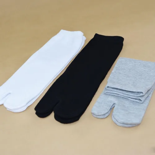 Vista 6 de rosenice 3 pares de calcetines elásticos de algodón Tabi Toe (blanco + gris + negro), Blanco gris negro