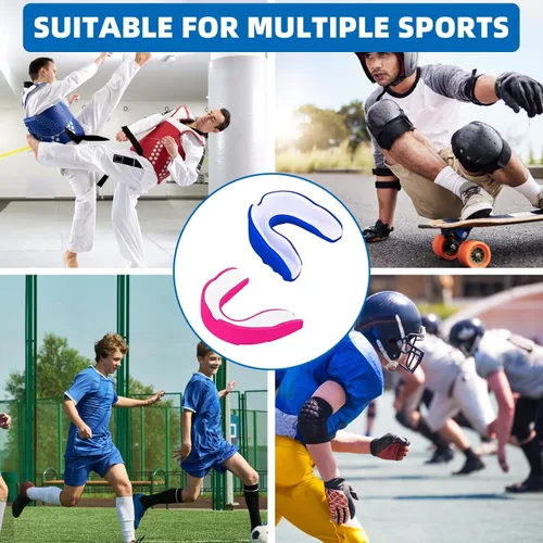 Vista 4 de Paquete de 2 protectores bucales deportivos para niños y jóvenes, protección bucal atlética con funda (sin BPA) para boxeo, fútbol, hockey, karate