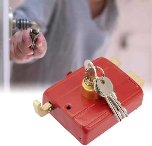 Vista 2 de Cerradura de seguridad roja resistente de la puerta delantera de la puerta de 1.772 in-2.165 in con llaves