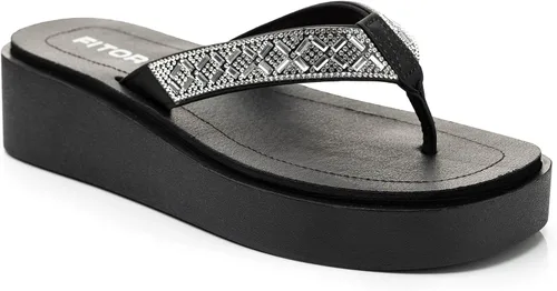 Vista 8 de FITORY Sandalias de plataforma con diamantes de imitación para mujer