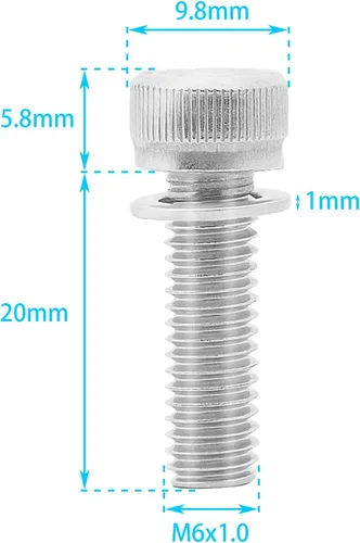 Vista 2 de 20 tornillos de pinza de freno de disco de bicicleta con arandelas, tornillos de acero inoxidable M6x20mm, tornillos hexagonales de acero
