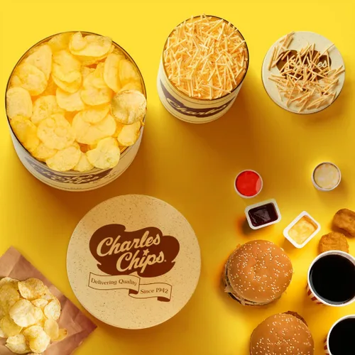 Vista 3 de Charles Chips Original - Papas fritas, lata de 1 lb.