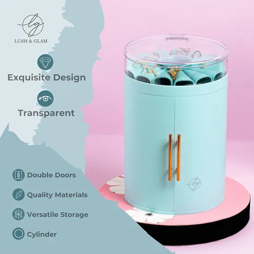 Vista 3 de Exuberante y glamoroso organizador de joyas, exquisita caja de joyería de pie con puertas dobles y cuatro cajones, caja organizadora para tocador