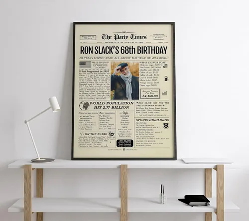 Vista 5 de TRIDECOR Decoraciones personalizadas para fiestas de cumpleaños n.° 68, póster de regreso al periódico, regalo para papá, mamá, él, ella, padre