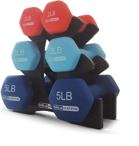 Vista 36 de HolaHatha 1, 2 and 3 lb Neoprene Dumbbell Strength Training Weight Set with Rack