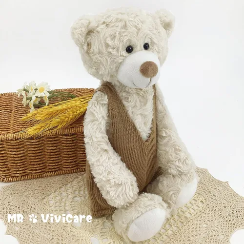 Vista 7 de MR VIVICARE Oso de peluche de 34.3 cm de color crema y beige para niños y bebés recién nacidos, osos de peluche vestidos de punto y de felpa