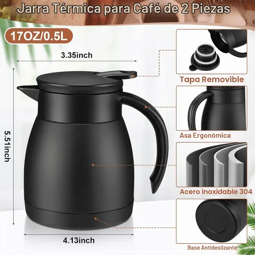 Vista 2 de Uiifan - 2 jarras térmicas de café de 17 onzas, olla aislada al vacío Negro