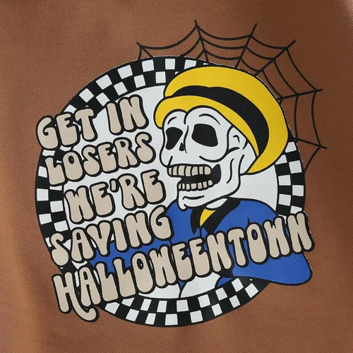 Vista 6 de Shejingb Ropa de bebé de Halloween para niñas y niños, sudadera con cuello redondo, enterizo divertido con letras impresas, enterizo de burbujas