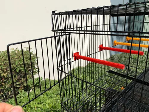 Vista 3 de Seny Juego de 4 jaulas apilables para pájaros pequeños de pinzón canario (negro)