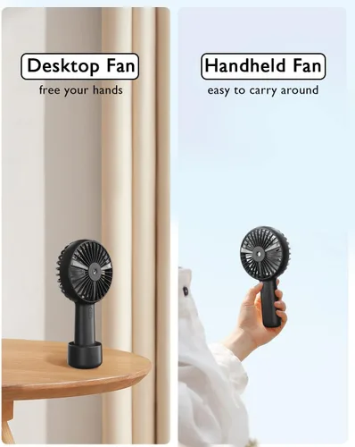 Vista 5 de Ventilador de niebla portátil de mano, ventilador Mister recargable de 2000 mAh, funciona con pilas, rocío de agua, refrigeración personal, 3 Negro