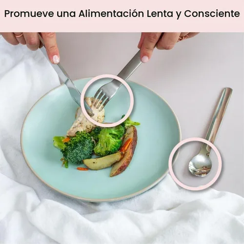 Vista 2 de Uba Juego de cubiertos de control de porciones y utensilios de dieta bariátrica con estuche de silicona (1)