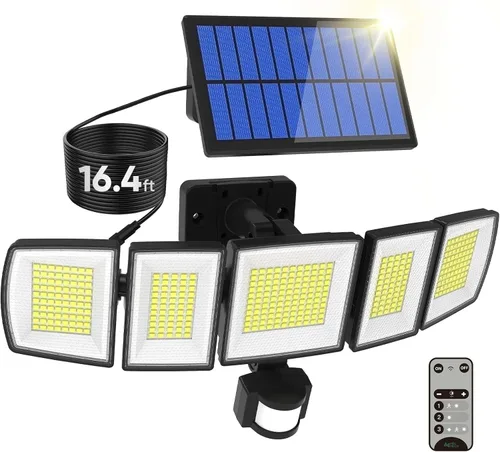Vista 12 de MDCMDCM Luces solares de movimiento para exteriores, con cable de 16.4 pies, luces LED de seguridad de 3000 lm para exteriores del atardecer al