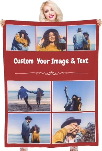 Vista 14 de Manta de fotos personalizada con texto fotográfico, mantas personalizadas, regalos personalizados para cumpleaños, aniversario, graduación