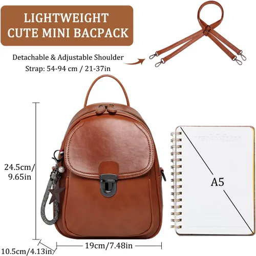 Vista 2 de Mini bolso tipo mochila, monederos pequeños convertibles de piel sintética para mujeres y niñas, marrón, (Brown-Medium), Mochilas Daypack