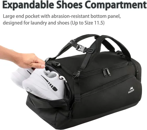 Vista 4 de MATEIN Bolsa de gimnasio para hombres mochila de gimnasio grande de 45 L bolsa de lona deportiva con compartimento para zapatos mochila de viaje