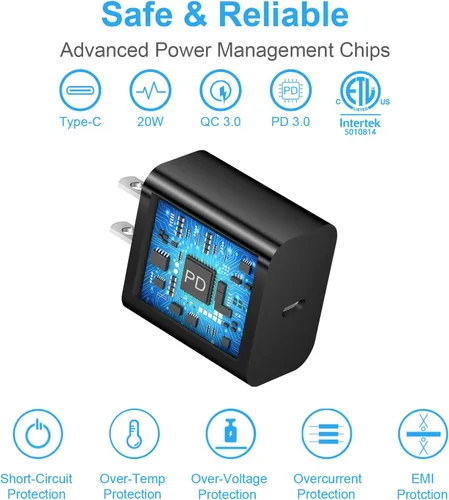 Vista 4 de Cargador de carga rápida para iPhone 17, 16, 15, paquete de 3+3 cargadores de pared USB C de 20 W con cable de carga rápida de 6 pies compatible