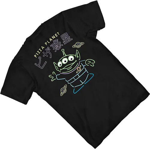 Vista 5 de Camiseta de Toy Story Group para hombre, Woody, Buzz Lightyear, Rex & Pizza Planet Aliens, hecha en los años 90 Kanji clásica