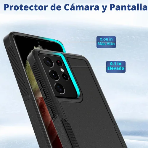 Vista 5 de Funda para Samsung Galaxy S21 Ultra: funda protectora de doble capa resistente para teléfono celular, a prueba de golpes, con protector de pantalla
