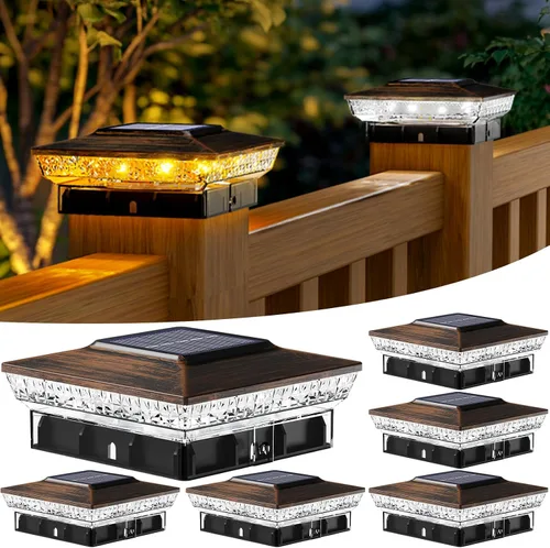 Vista 18 de btfarm Paquete de 8 luces solares para punta de poste al aire libre, 2 modos de color 16 luces LED para postes de valla se ajustan a 4x4 3.5x3.5
