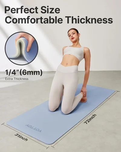 Vista 2 de Esterilla de yoga, esterilla de ejercicios antideslizante de TPE (1/4 pulgada) para pilates, fitness y entrenamientos a pie descalzo, esterilla