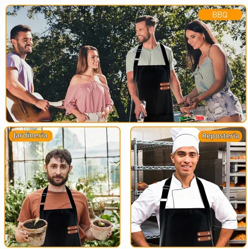 Vista 7 de Trinkrittey Delantal impermeable negro con un gran bolsillo, ajustable, ideal para lavar platos, cocinar, dibujar, mediano