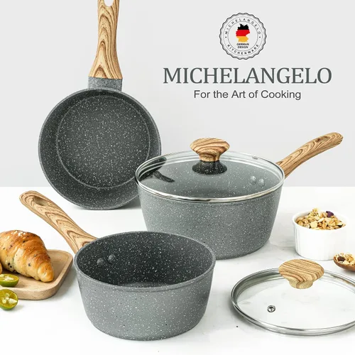 Vista 6 de MICHELANGELO Sartén con tapa, juego de cacerolas antiadherentes de 1.5 cuartos de galón, 2 cuartos y 3 cuartos de galón, sartén de granito de 3