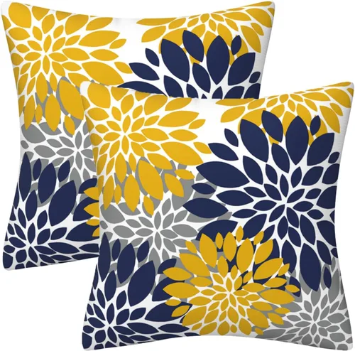 Vista 20 de Juego de 2 fundas de almohada decorativas de dalia azul marino, rojo, gris, dalia floral, para interiores y exteriores, funda de almohada de Floral 1