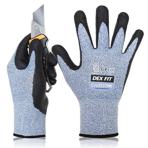 Vista 12 de DEX FIT Guantes Resistentes a Cortes Extremos Nivel 5 Cru553 Delgados, Agarre de Potencia Antideslizante, Ajuste Cómodo 3D de Grado Profesional