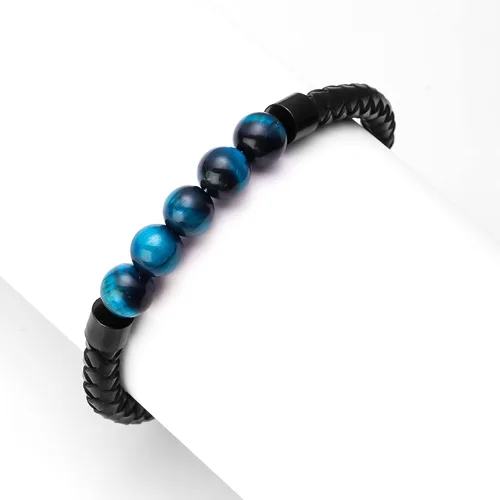 Vista 5 de Ckysee Pulsera de protección de 7 chakras pulsera de Lava Project Rock Lokai pulsera curativa de equilibrio de cuero genuino con cierre magnético