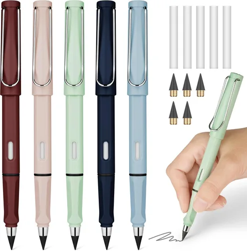 Vista 12 de Ainiv Lápiz de color sin tinta, 12 juegos de lápiz infinito sin afilar, reutilizable, con 12 puntas reemplazables de color extra para escribir