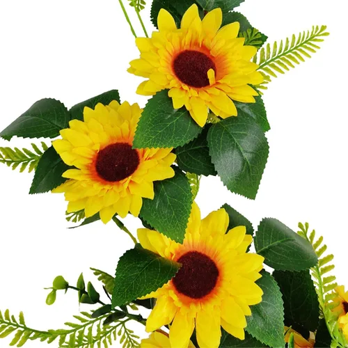 Vista 7 de Guirnalda de luces de simulación de girasol, enredaderas colgantes, guirnalda de plantas de seda, enredaderas artificiales de girasol, funciona
