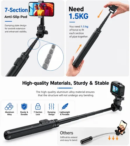 Vista 2 de Trípode de cámara de acción Selfie Stick de 68" para GoPro, DJI