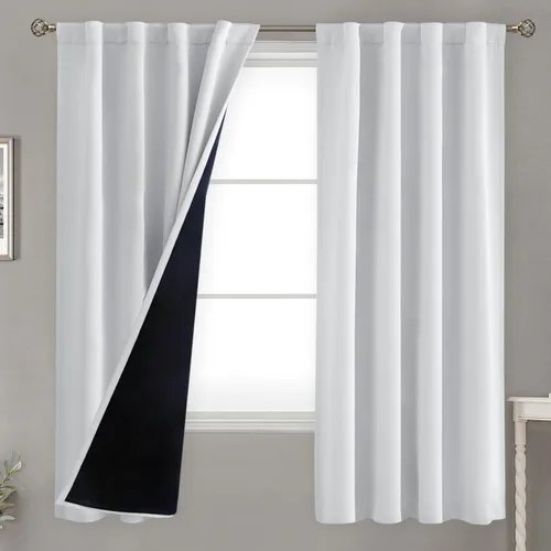 Vista 155 de BGment Cortinas 100% opacas beige de 63 pulgadas de largo con forro aislante térmico, bolsillo para varilla y lengüeta trasera de doble capa