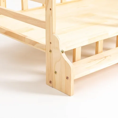 Vista 4 de Cama elevada de madera para mascotas con rieles, marco de cama de madera maciza para gatos, uso en interiores, grande, 37.8 x 22.1 pulgadas