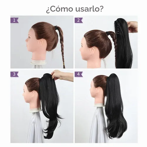 Vista 7 de Extensión de cola de caballo, 2 piezas de extensiones de cola de caballo negras de 24 pulgadas, clip de garra sintético para extensión de cola