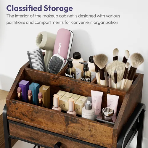 Vista 4 de SWTYMIKI Carrito organizador de maquillaje rodante, almacenamiento para el cuidado de la piel con cajones no tejidos, organizador de tocador