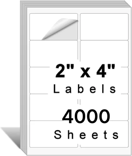 Vista 10 de 2" x 4" Shipping Labels, Printable White Sticker Labels for Laser/Inkjet Printer Mailing Labels 8.5"*11" US Letter-White, 10 per Sheet Total 1000