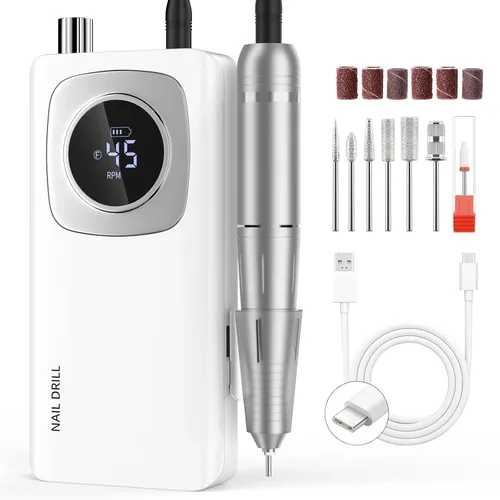 Vista 10 de Taladro de uñas eléctrico profesional: lima de uñas recargable con brocas para uñas de gel acrílicas, herramientas de forma de pulido profesional