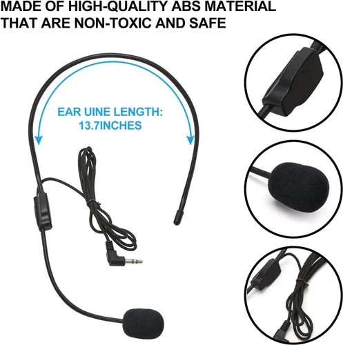 Vista 2 de Juego de 2 micrófonos para auriculares, pluma flexible con cable, conector de 0.138 in negro para profesores, altavoces, bailarines, presentaciones
