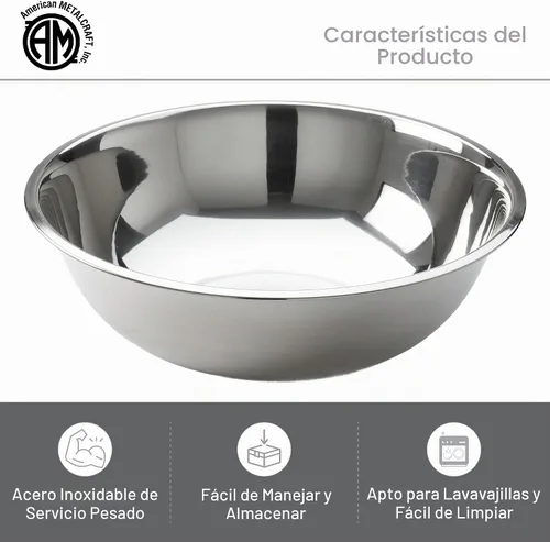 Vista 3 de American Metalcraft - Tazón para mezclar de acero inoxidable de 2 cuartos de galón, plateado