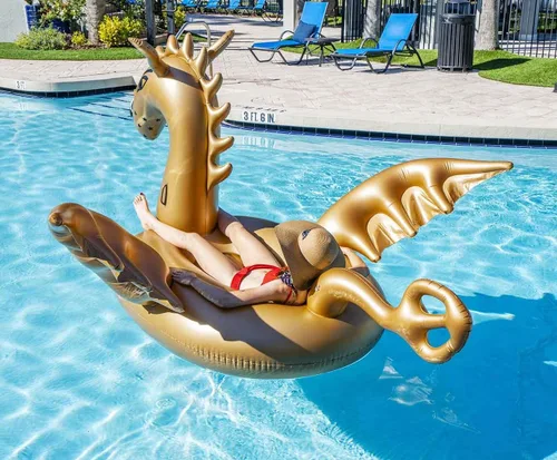 Vista 5 de Flotador para alberca gigante, inflable 103 pulgadas. dorado Dragón